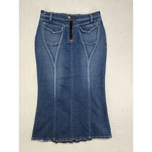 Vintage Y2K 2000s Vezucci Denim Maxi Skirt Mermaid Flare Sz 10 Fluted Panels 90s